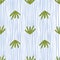 Vintage flora seamless pattern with doodle green leaves shapes print. White and blue striped background