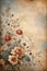 Vintage floral background with peony flowers on old paper texture copy space