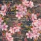 Vintage floral pattern - pink flowers, wood texture, handwritten text.