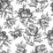 Vintage floral seamless grey monochrome pattern with flowering peonies, on white background. Watercolor hand drawn painting illust