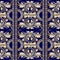 Vintage floral striped damask seamless pattern. Modern dark blue