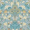 Vintage flowers and foliage seamless pattern on light blue background. Color vector illustration.