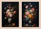 vintage flowers oil painting of moody flowers in a vase with a dark background for wall