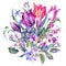 Vintage Flowers Watercolor Bouquet, Purple Tulips