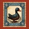 Vintage Folk Art Duck Stamp With Distinct Framing
