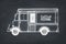 Vintage food truck sketch. Vector template for logo, icon, label, packaging, poster. Fast food festival menu design on chalkboard