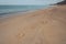 vintage foot print on beach