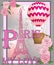 Vintage France poster design. romantic background with Eiffel tower and roses