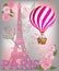 Vintage France poster design. romantic background with Eiffel tower and roses