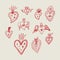 Vintage freaky cool funny doodle sacred heart Valentines love characters. Hand-drawn set of hearts with fire, wings and