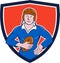 Vintage French Rugby Player Holding Ball Crest Cartoon