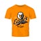 Vintage furious eagle bikers gang club vector logo concept isolated on orange t-shirt mockup.