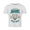 Vintage furious jaguar custom motors club vector logo on white t-shirt mock up.