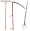 Vintage Gardening Equipment Isolated on White - Scythe Pitchfork Rake