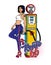 Vintage Gas Pump Pin-Up Girl. Pin-Up Girl on Gas Station.