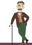 Vintage gentleman with cane.Vector man isolated on