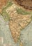A vintage geographical map of India in sepia.