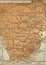 A vintage geographical map of southern Africa in sepia.