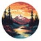 Vintage Glacier Sunset: Detailed Mountain Landscape Vinyl Illustration