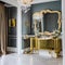 Vintage Glam Bathroom: An opulent bathroom with a clawfoot bathtub, gilded mirrors, and sparkling chandeliers5, Generative AI
