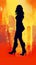 Vintage Glam: Silhouette of a Woman with Pin-up Style Ankle Boots on a Modern Poster.