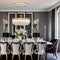 Vintage Glamour: A glamorous dining room with a crystal chandelier, velvet dining chairs, and a mirrored accent wall2, Generativ