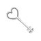 Vintage glossy antique silver door key in heart shape on white