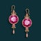 Vintage gold jewelry earrings with ruby gemstones