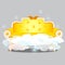 Vintage golden sofa with clouds isolated on grey background. The highest degree of comfort. Vector cartoon close-up