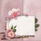 Vintage gorgeous background with card, roses, pearls