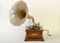 Vintage gramophone with horn speaker