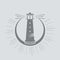 Vintage gray, vector lighthouse in sunset logo isolated on gray background