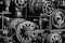 Vintage grayscale Machinery tubes steampunk background. Generative AI