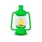 Vintage green camping lantern on white in flat and cartoon style