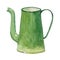 Vintage green coffeepot on white background