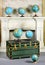 Vintage green travel chest with brass fittings