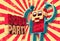 Vintage grunge poster with retro robot for Roboparty. Vector illustration.