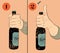 Vintage grunge style beer poster. Humorous poster instruction for opening the a bottle of beer. Hand hold a bottle of beer. Vector