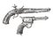 Vintage Gun. Retro Pistol, Musket. Hand-drawn sketch of a Revolver, Weapon, Firearm