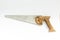 Vintage hacksaw for wood on a white background