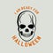 Vintage Halloween logo, typography badge graphics with skull and quote text - I am ready for Halloween. Holiday scary