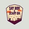 Vintage Halloween typography badge graphics with horror cemetery landscape scene and quote text - Say Boo and Scary On