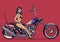 Vintage hand drawing girl pose on a motorcycle