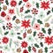 Vintage Hand Drawn Christmas Botanical Foliage Flowers Pattern B