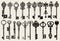 Vintage hand-drawn collection of ornamental medieval keys, perfect for antique decoration