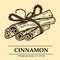 Vintage hand drawn logo for web site or shop, bunch of brown Cinnamon rolls or sticks,  premium quality spice vector illustration,