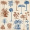 Vintage hand drawn palm trees set 2