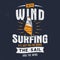 Vintage hand drawn windsurfing, kitesurfing tee graphic design. Summer travel t shirt. poster concept with retro