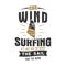 Vintage hand drawn windsurfing, kitesurfing tee graphics. Summer travel t shirt. poster concept with retro surfboard and