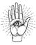Vintage Hands with all seeing eye. Hand drawn sketchy illustration with mystic and occult hand drawn symbols. Palmistry